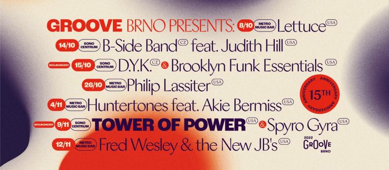 Grammy ověnčený Philip Lassiter, trombonista Fred Wesley a česká premiéra Huntertones na 15. ročníku Groove Brno