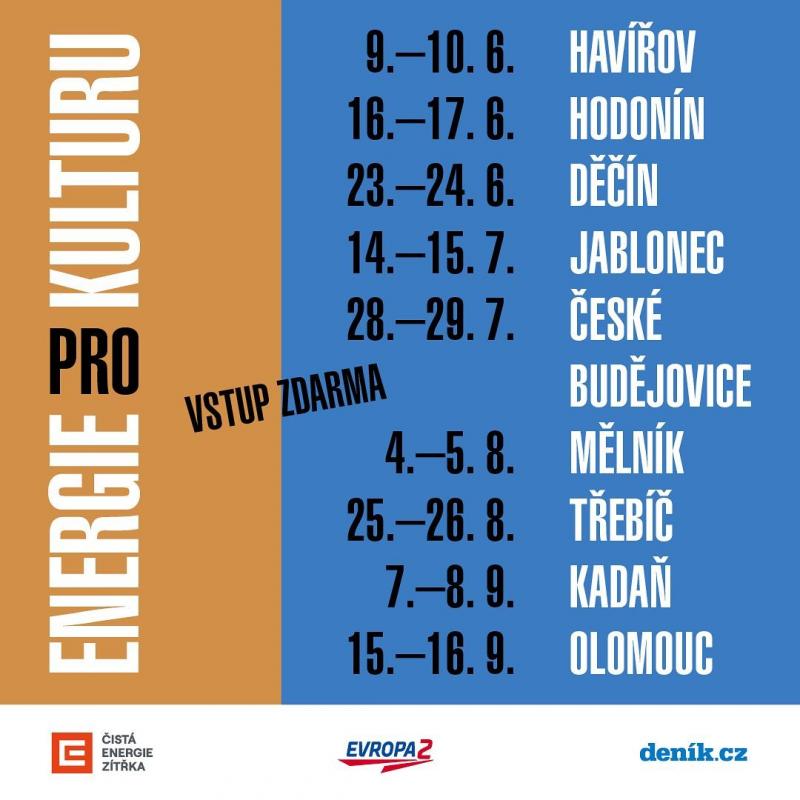 Letní festival Energie pro kulturu má letos namířeno do devíti českých měst